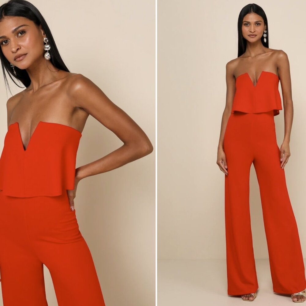 Lulus Power of Love Red Strapless Jumpsuit (Altered)
